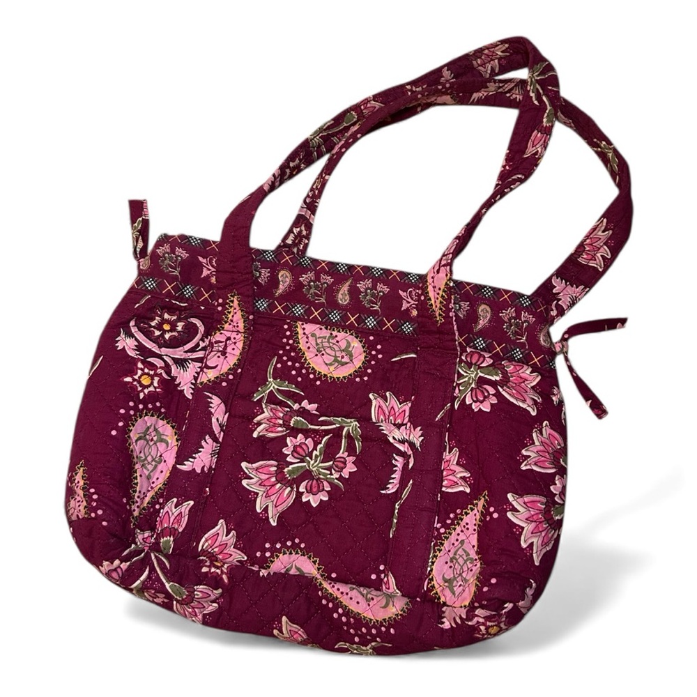 Quilted Cranberry & Pink Paisley Floral Snap Close Shoulder Tote Bag Travel EUC